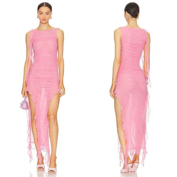 Lovers and Friends Vanessa Midi Pink Dress Gown Sheer Size S - Picture 1 of 10